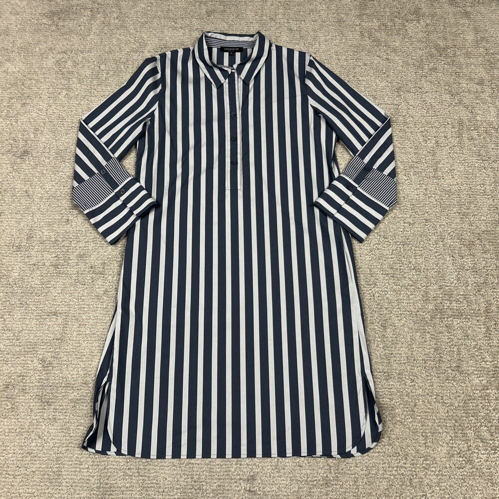 Lafayette 148 New York Shirt Dress Womens Medium Striped Popover Pockets Cotton